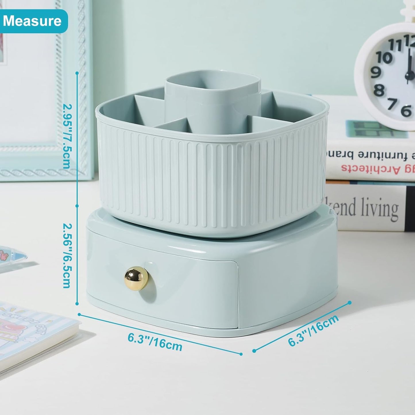 Rotating Cosmetic Holder with Drawer-Black