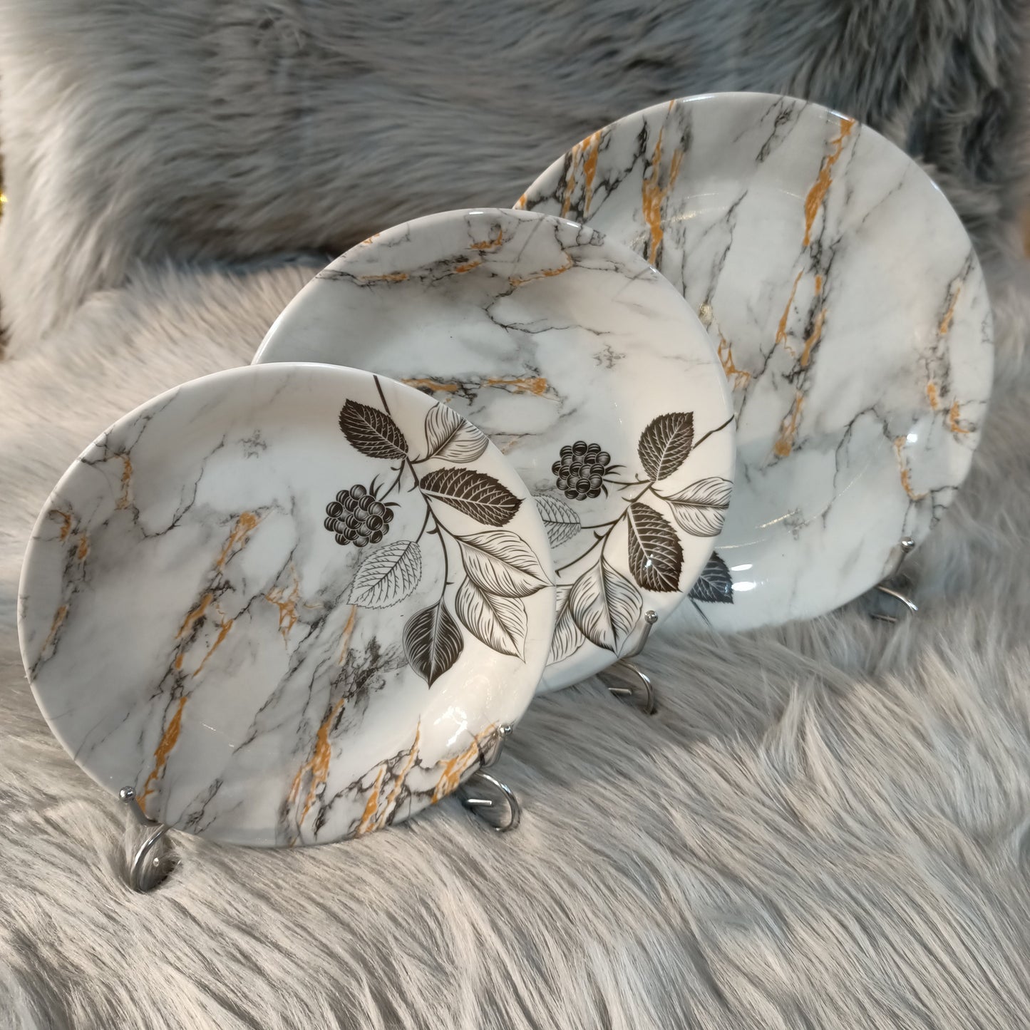 Melamine Rice Plate (Marble Leaf)