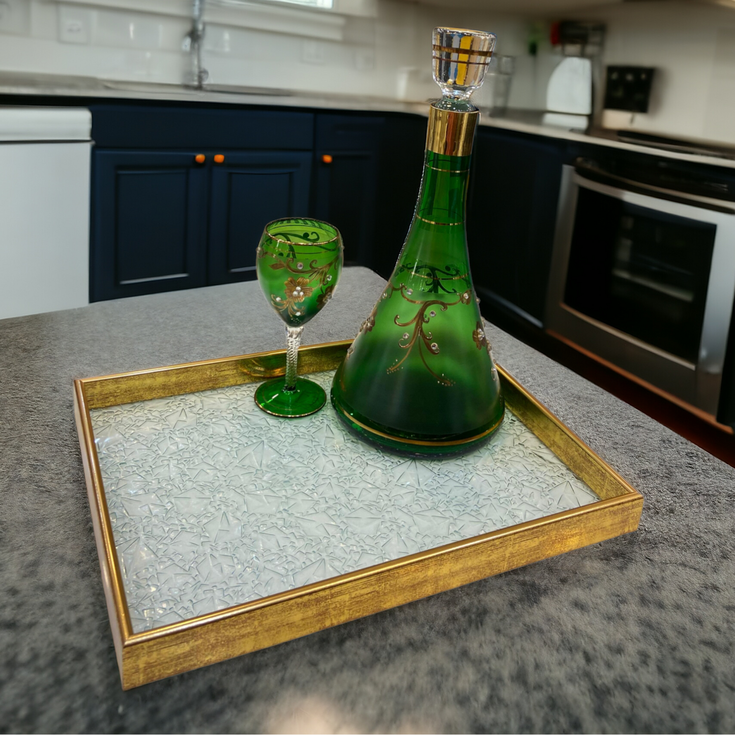 Versatile Golden Border Glass Tray-D1