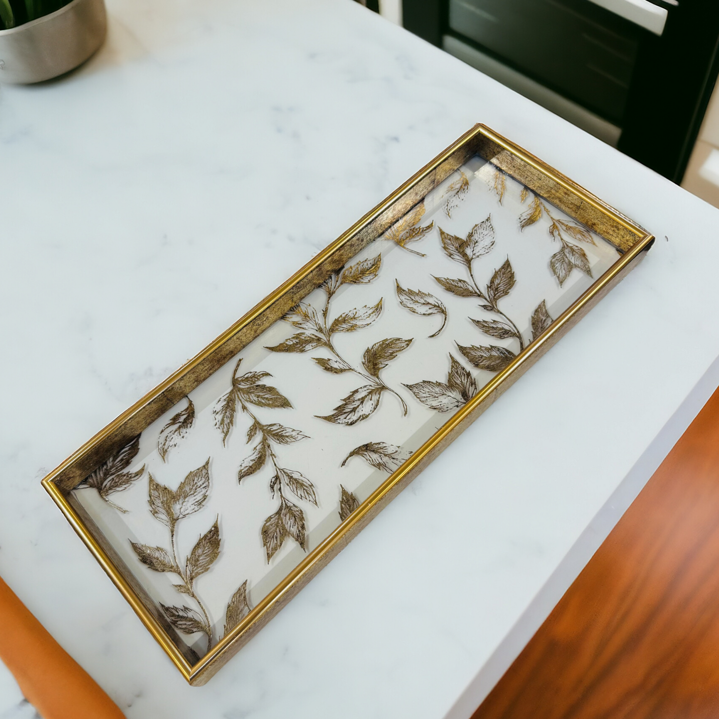 Golden Border Glass Tray (41x16cm) -D2