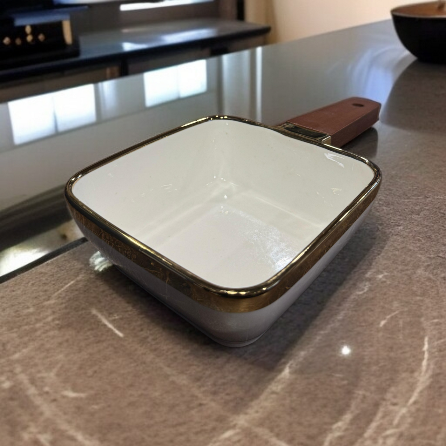 Wooden Handle Serving Dish-White