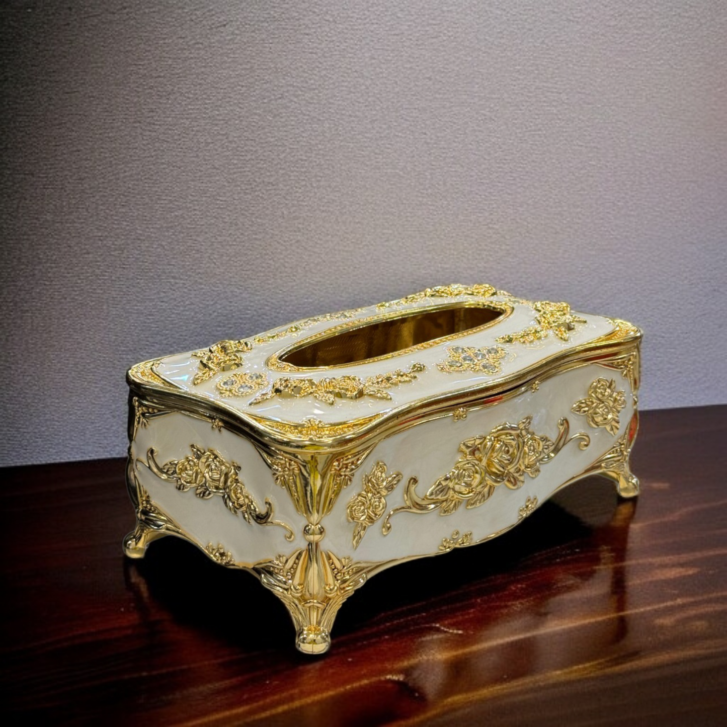 European Style Tissue Paper Box Case-White Gold