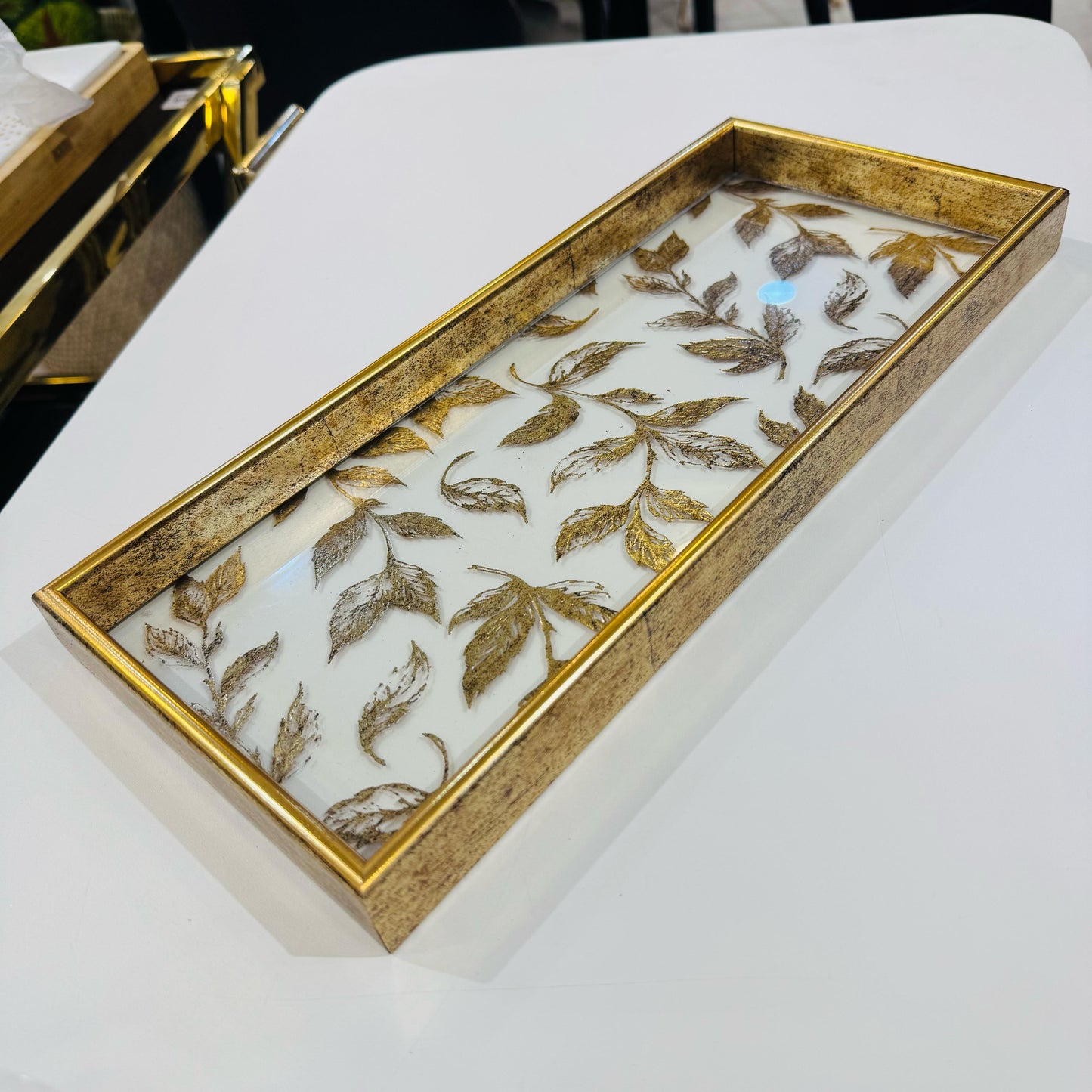 Golden Border Glass Tray (35x15cm) -D2
