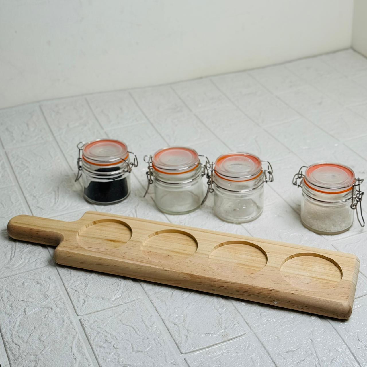4 Pc Jar Set With Wooden Tray