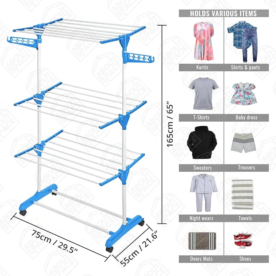 3 Layer Clothes Drying Racks-Blue D2