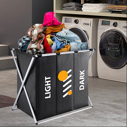 3 Compartment Foldable Laundry Basket-Black