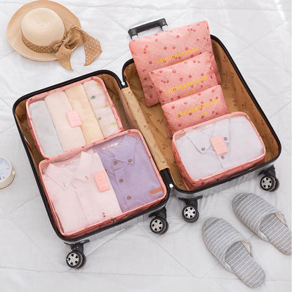 6 Pcs Waterproof Travel Storage Bag (Pink Cherry)