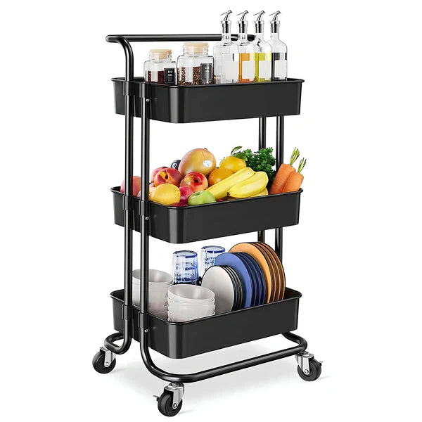3-Tier Rolling Kitchen Storage Trolley (Black)