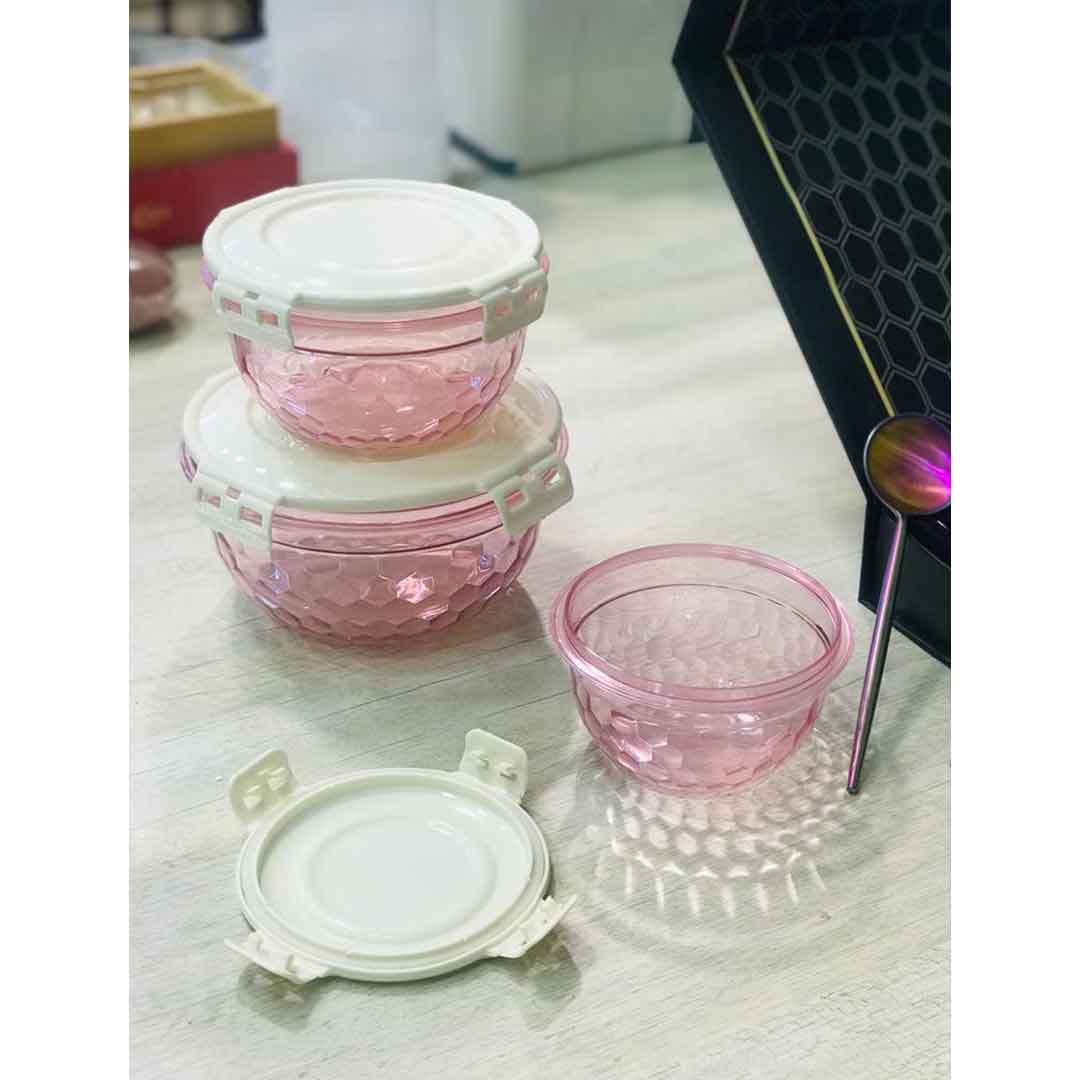 3 Pcs Air Tight Food Boxes (Light-Pink)