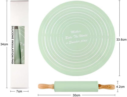 Set of Silicone Rolling Pin with Baking Sheet -Blue