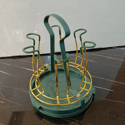 Glass Stand Golden Green Round