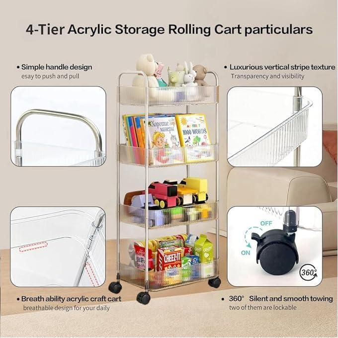 3 Tier Transparent Acrylic Rolling Trolley