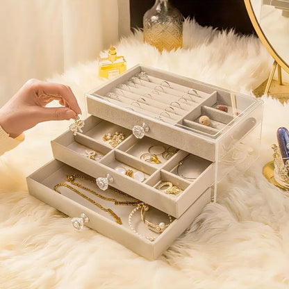 3 Drawers Acrylic Jewellery Box-Offwhite