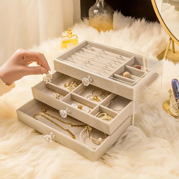 3 Drawers Acrylic Jewellery Box-Offwhite