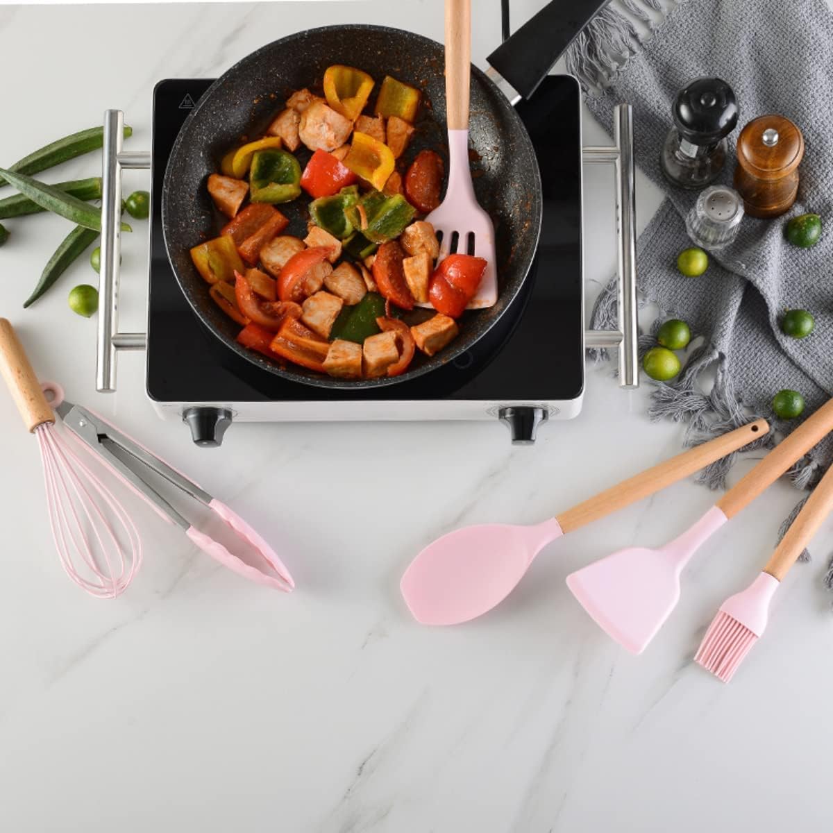12 pcs Non-Stick Cooking Kitchen Utensils Medium-Pink