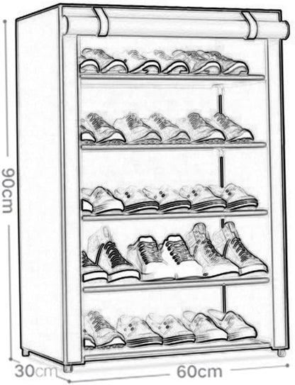 5 Tier Shoe Rack With Dustproof Cover-Mehroon