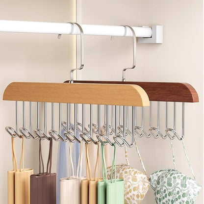 Wooden Hanger with 8 Spiral Hooks (Brown)