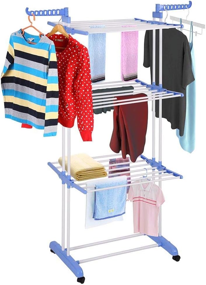 3 Layer Clothes Drying Racks-Blue D1