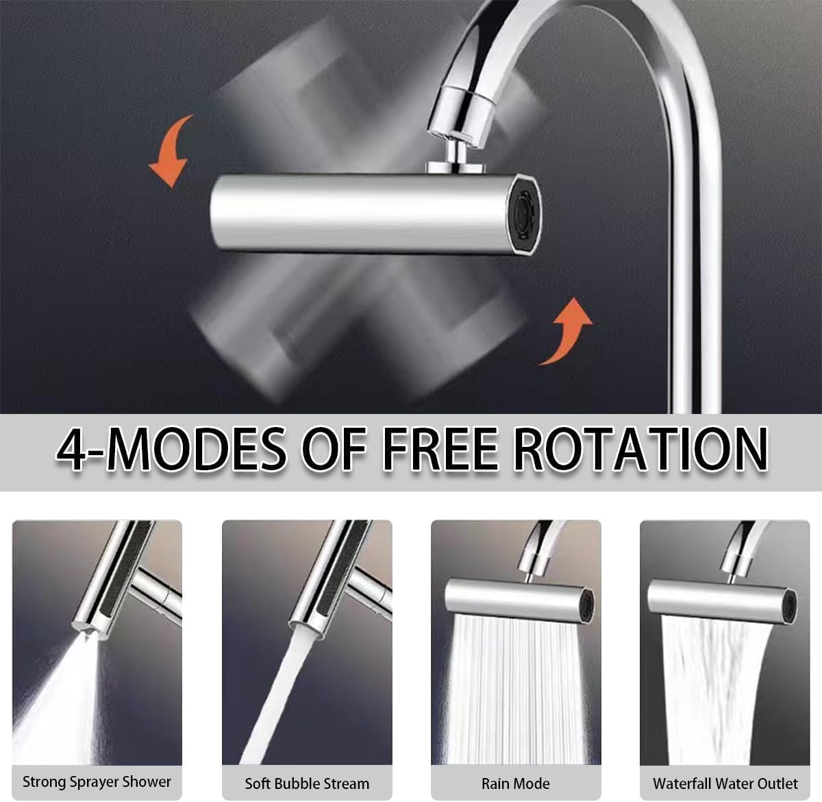 4 in 1 Waterfall Kitchen Faucet, 360° Swivel Faucet