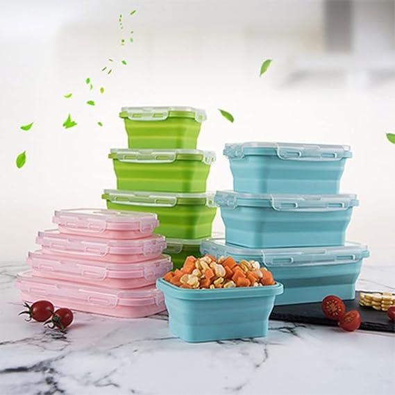 4 Pcs Silicone Foldable Food Container Square