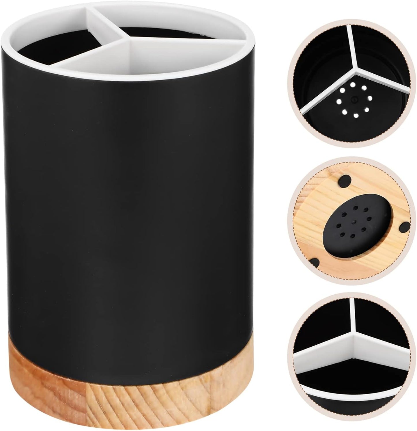 Wood Base Cutlery Storage Container-Black