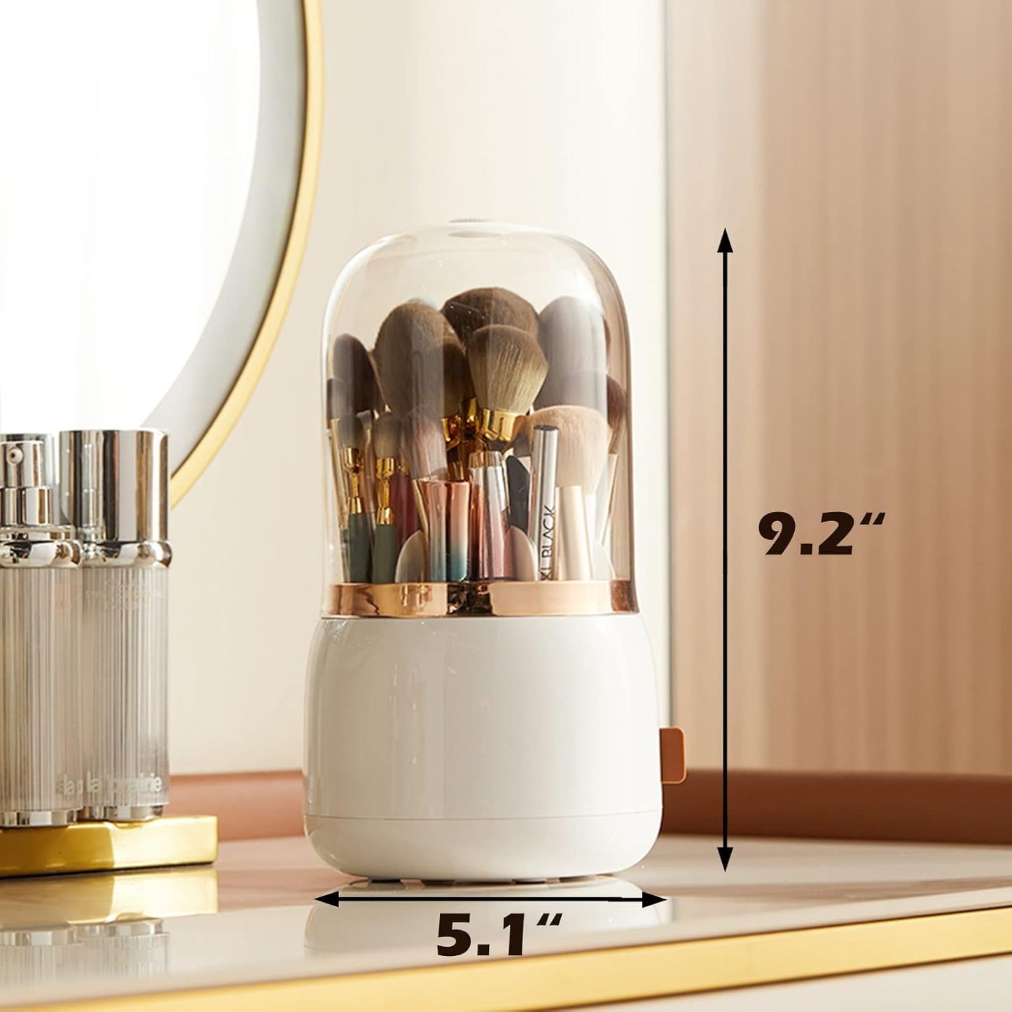 360°Rotating Base Makeup Brush Holder with Lid-White
