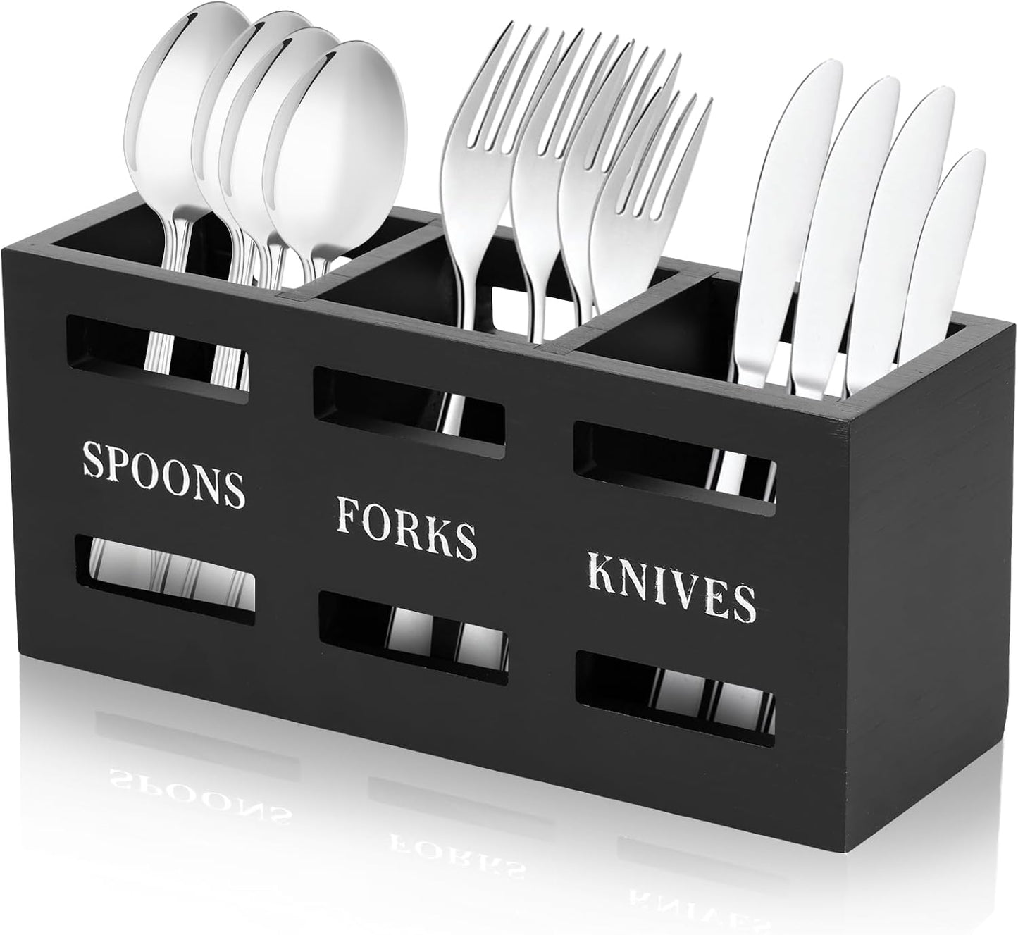 3 Compartments Wooden Utensil Holder