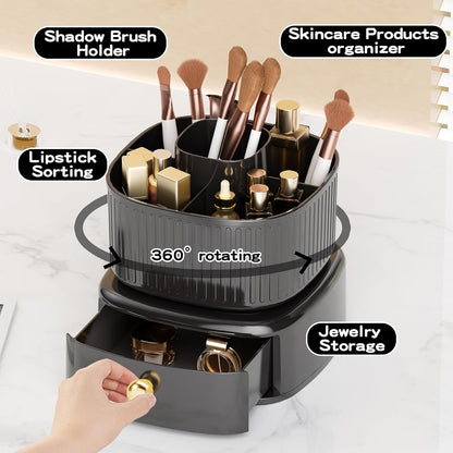 Rotating Cosmetic Holder with Drawer-Black