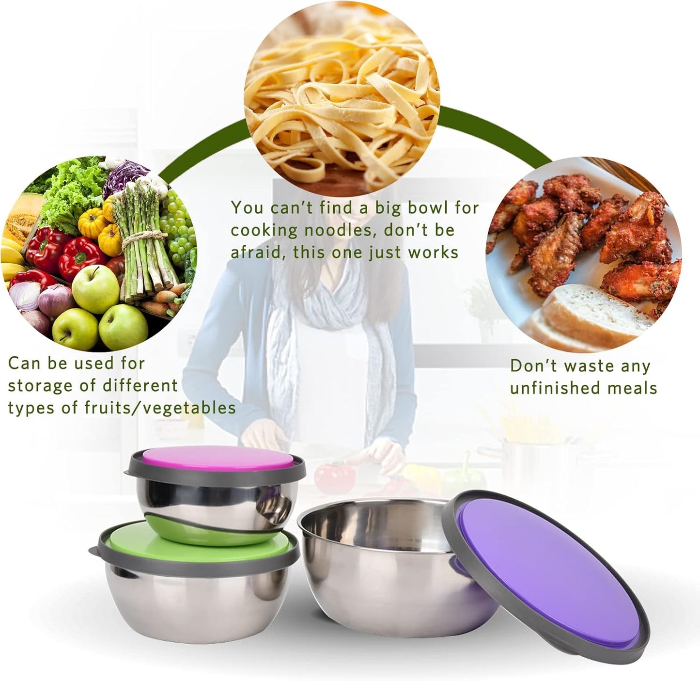 3 Pcs Stainless Steel Bowl Set