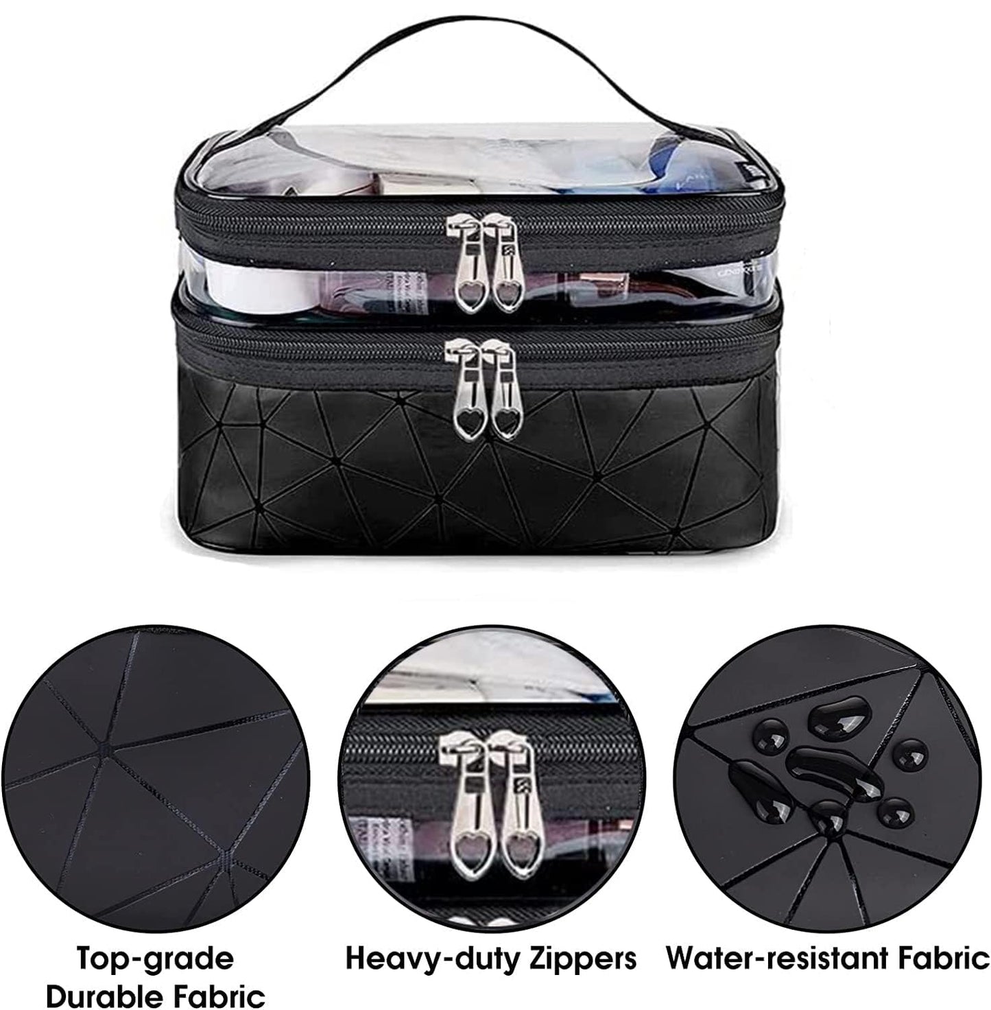 Double Layer Cosmetic Pouch-Black