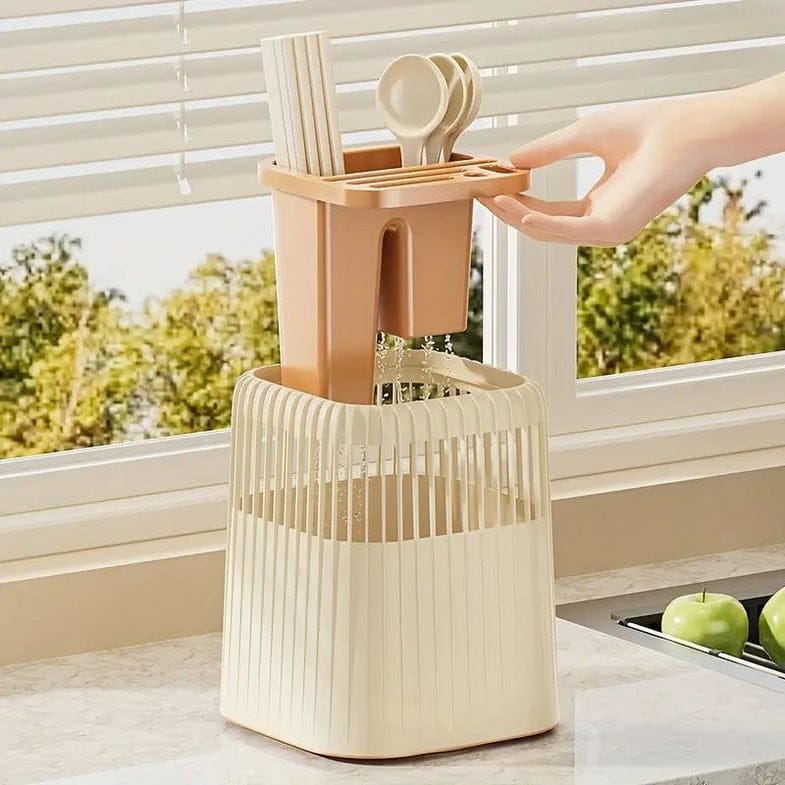 kitchen Rotating Knife Rack Storage Tube (Brown)