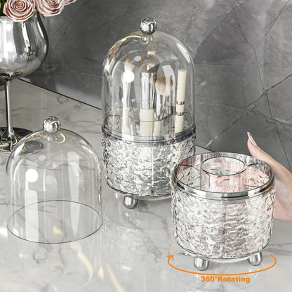 Rotating Makeup Brush Holder with Lid-Light Grey