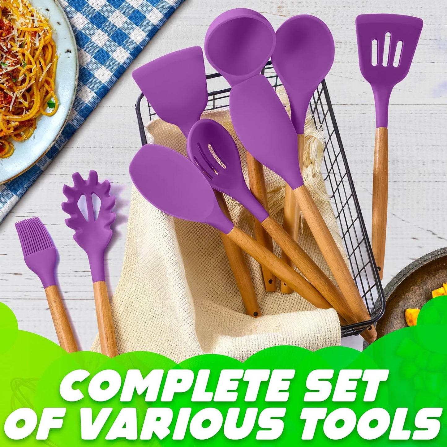 12 pcs Non-Stick Cooking Kitchen Utensils Medium-Purple(Minor Damage)