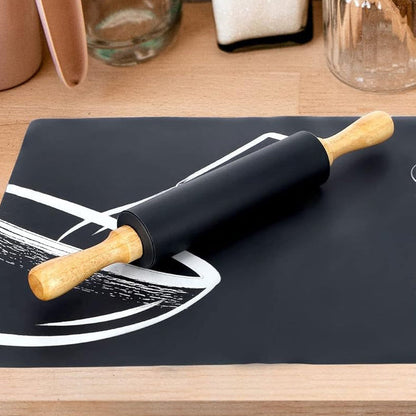Wooden Handle Silicone Rolling Pin-Black