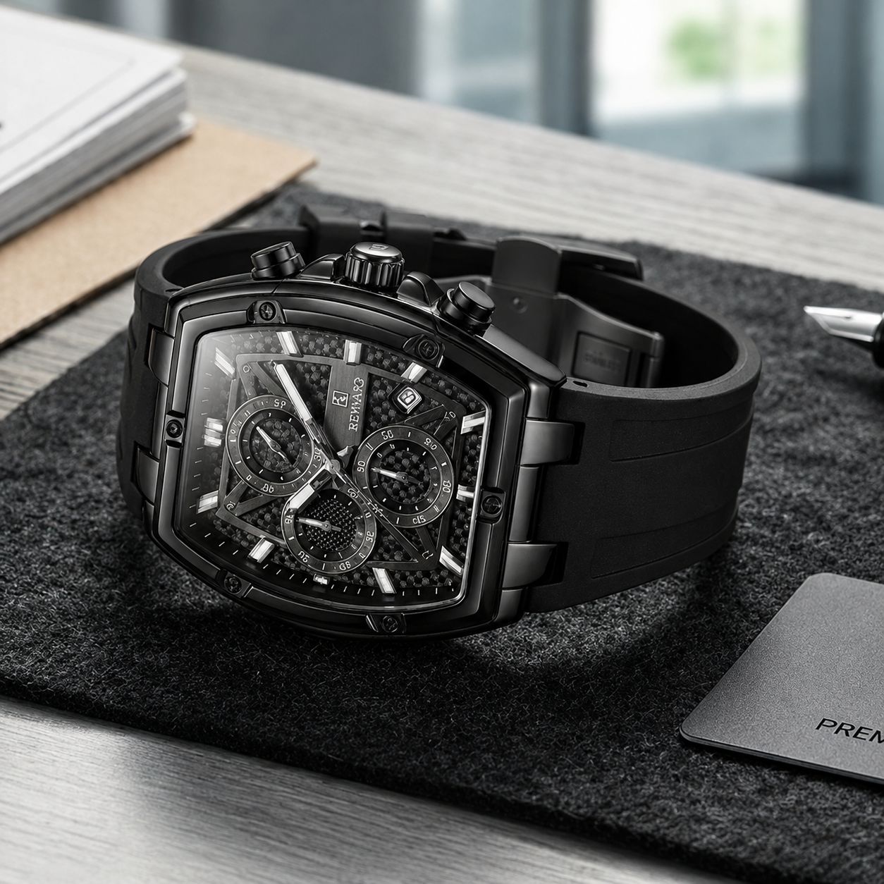 REWARD Black Alligator | Carbon Fiber Chronograph Watch