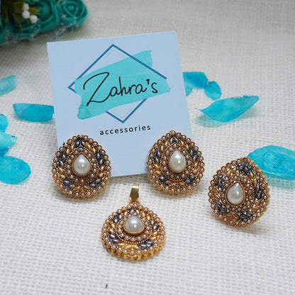 3Pc Earrings Pendant &amp; Ring Tear Drop 715/24