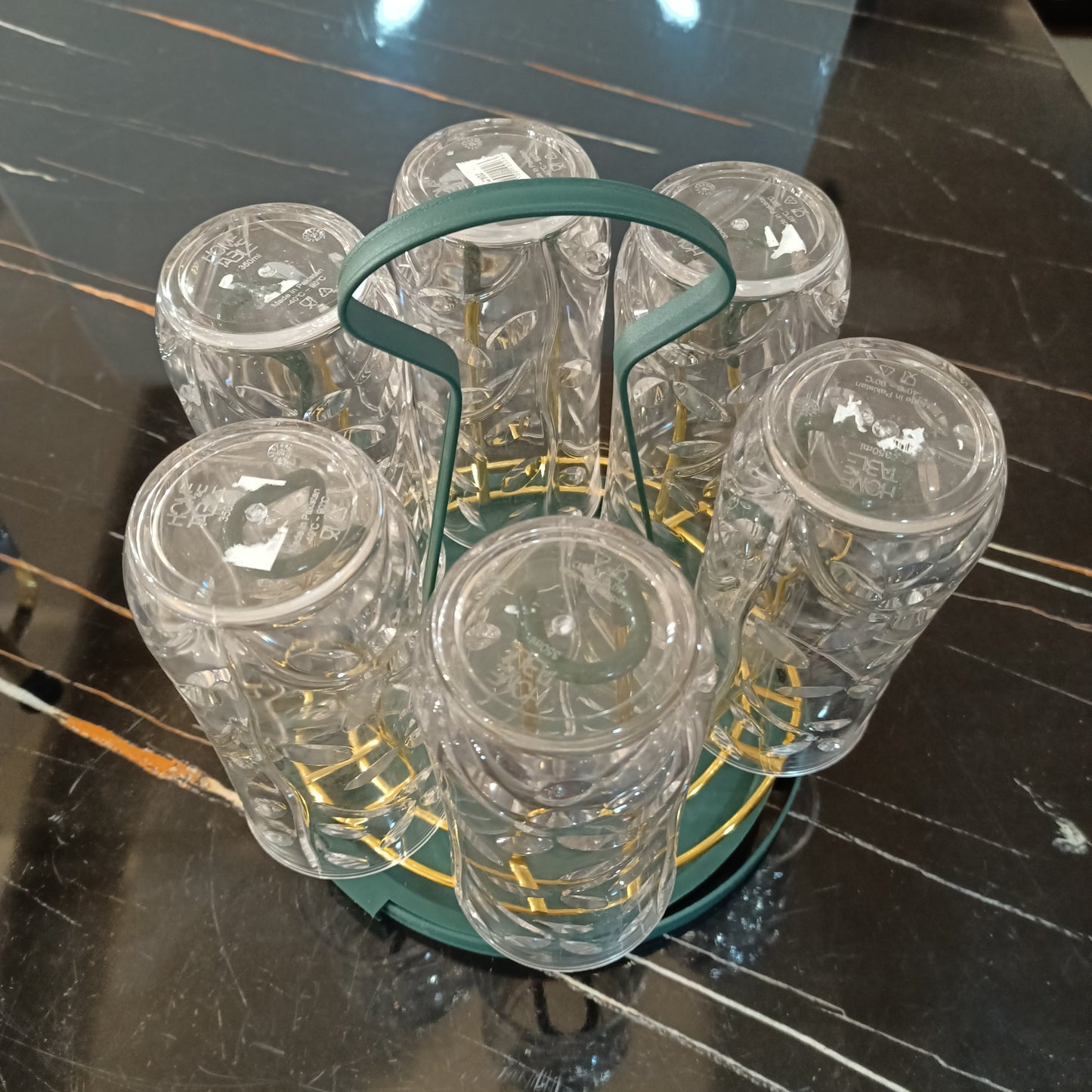 Glass Stand Golden Green Round