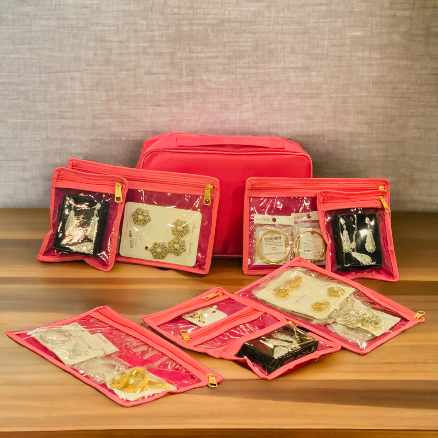 8 Pcs Jewelry Organizer Bag (Pink)