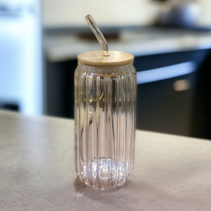 1 Pc Glass Jar wooden Lid With Straw