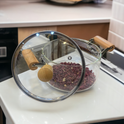 Glass Cooking Pot with Wooden Handle-2500ML