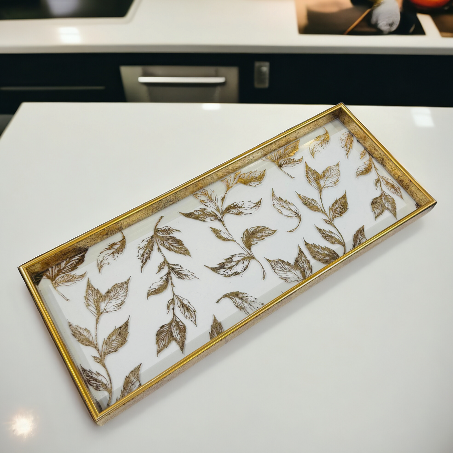 Golden Border Glass Tray (46x19cm) -D2