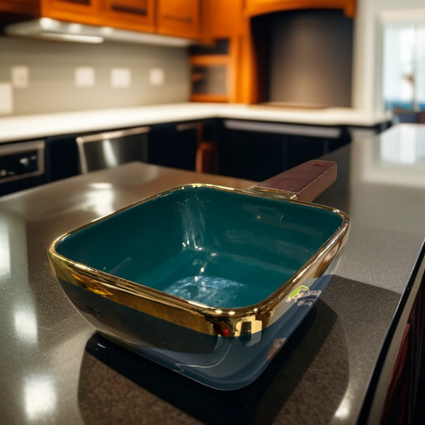 Wooden Handle Serving Dish-Dark Green