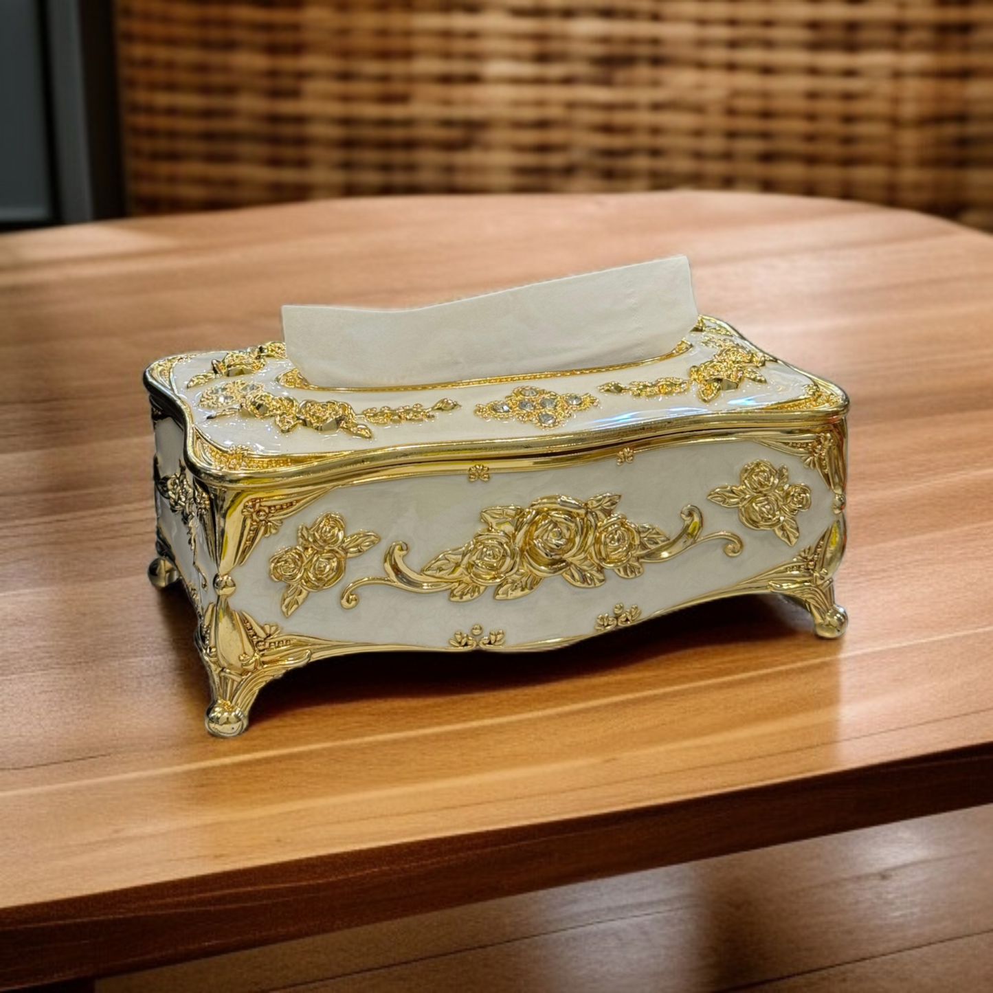European Style Tissue Paper Box Case-White Gold