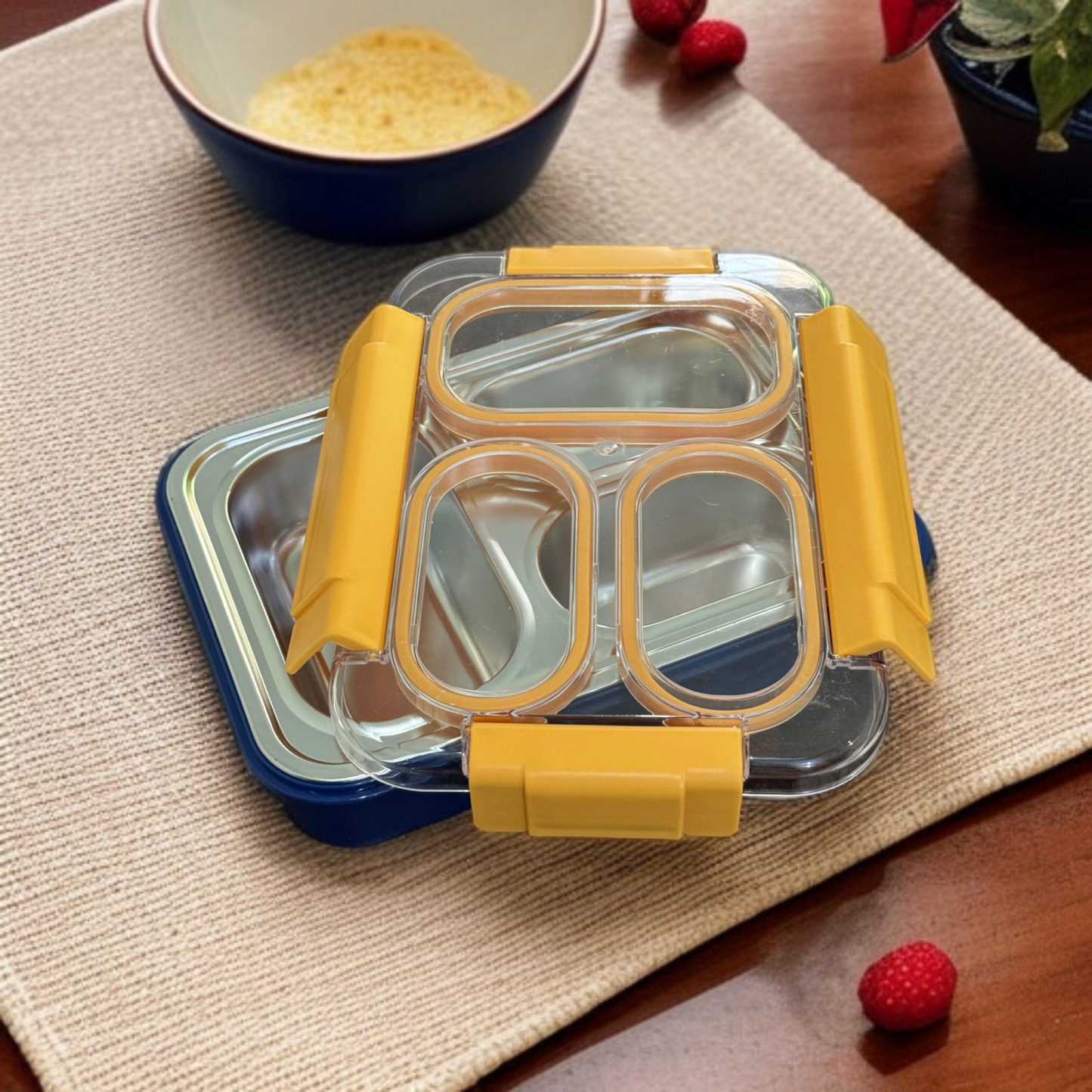 3 Compartments Lunch Box-Yellow