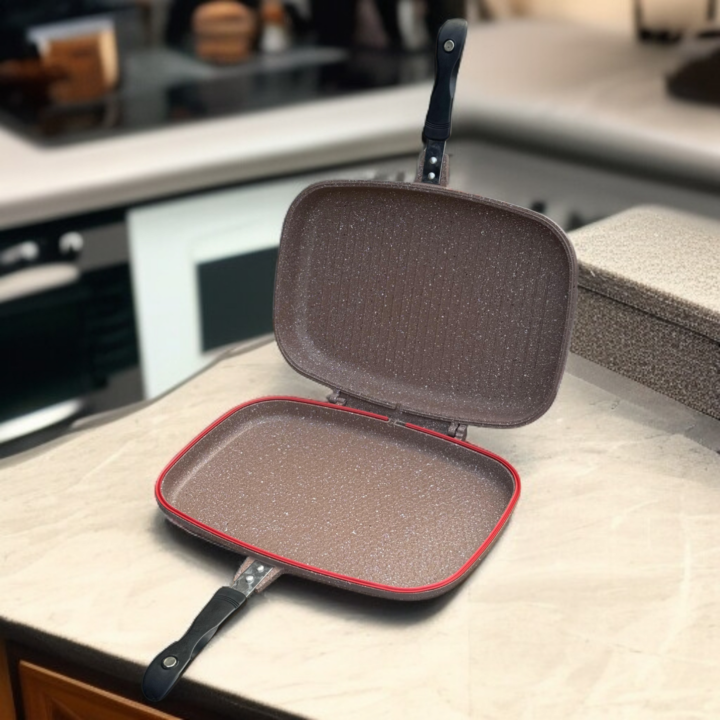 Double Sided Grill Pan Mahroon-40cm
