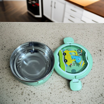 Round Cartoon Printed Lunch Box-Green