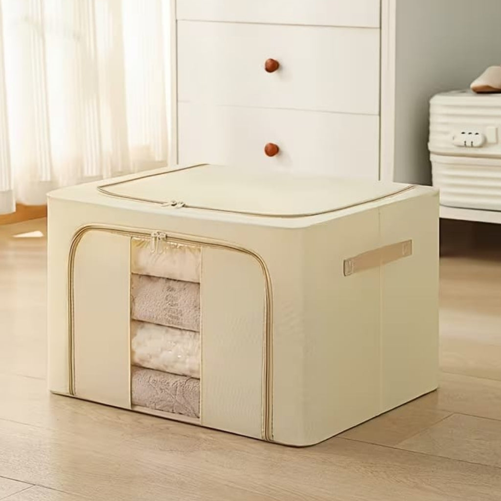 Foldable Clothes Storage Box (66L)-Offwhite