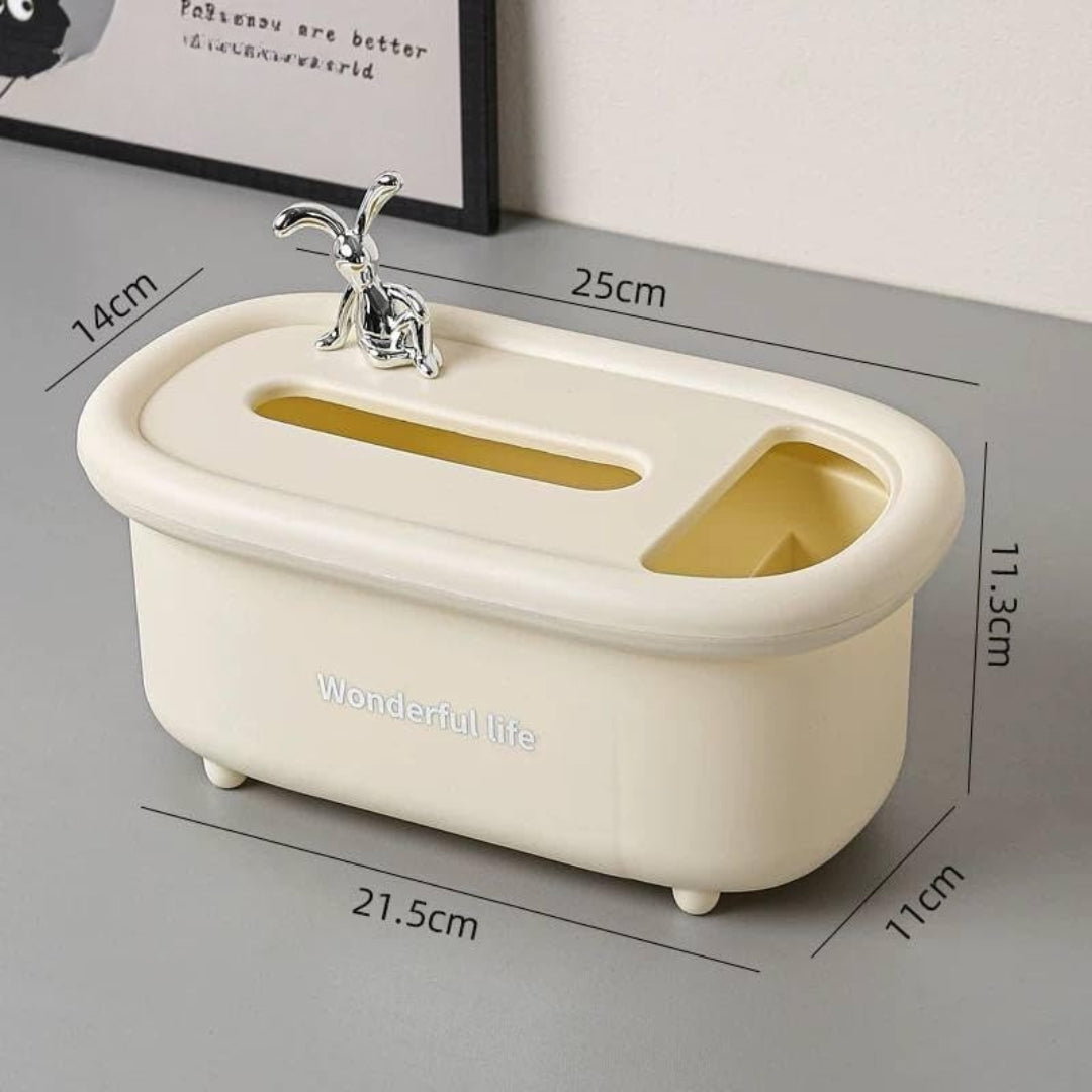 Rabbit Tissue Box with Accessories Holder-White