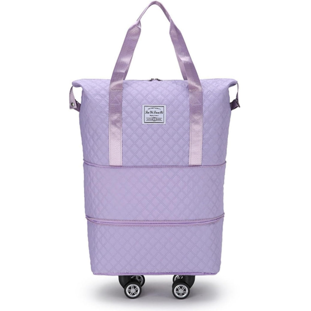 Expandable Duffel Bag with Rolling Wheels-Light Purple