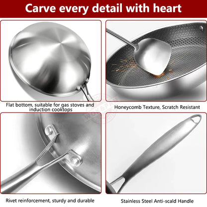 Stainless Steel Laser Coated Wok Long Handle 34cm
